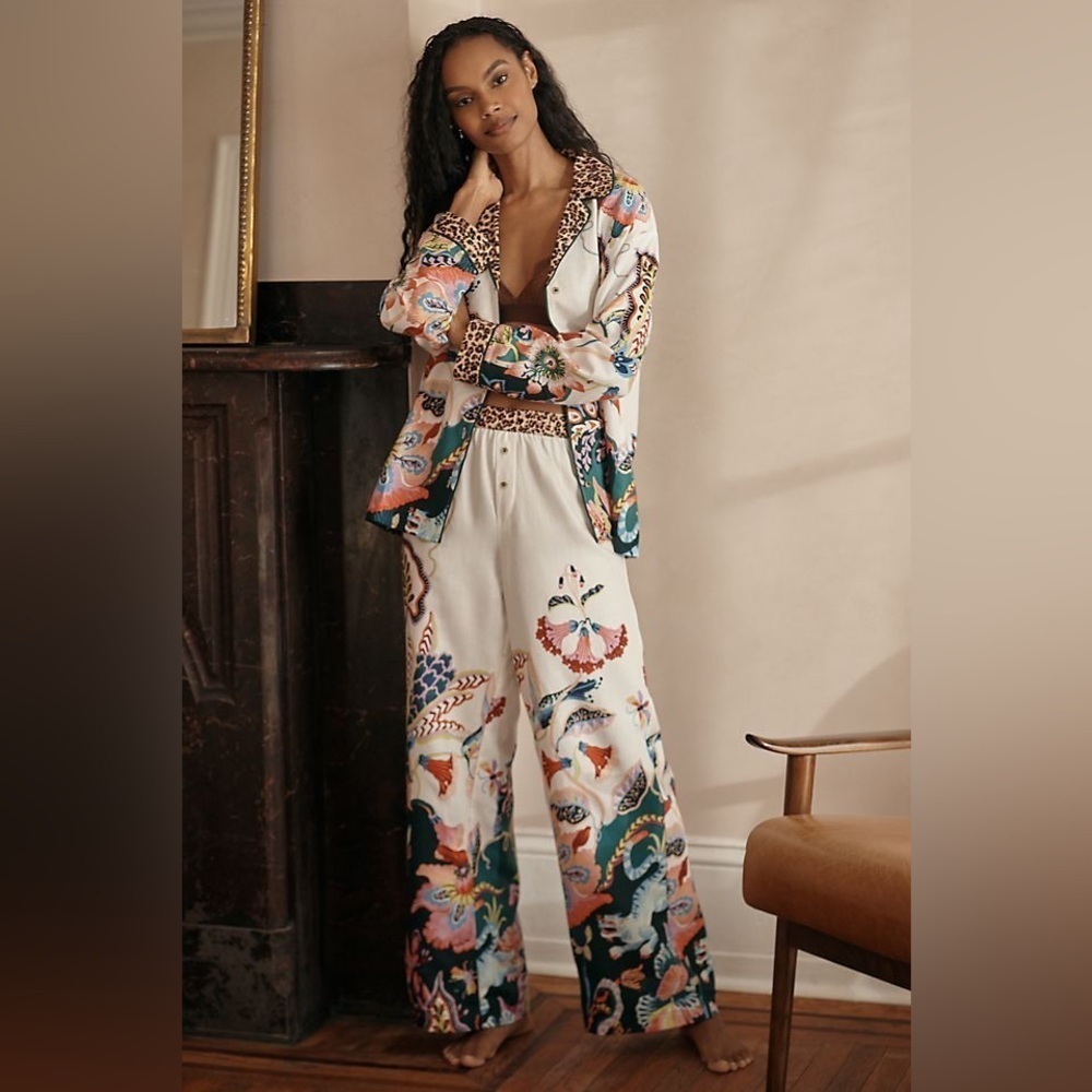 Anthropologie Sarah Gordon New XL Set Flannel Floral Print Pajamas